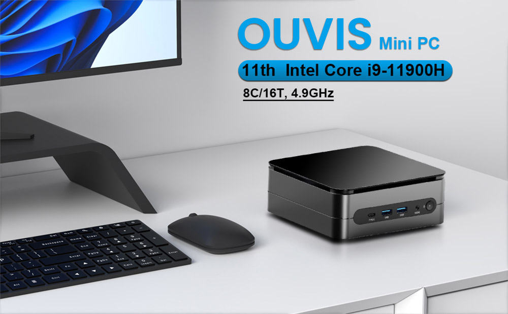 OUVIS F1T Mini PC, Intel Core i9-11900H 8 Core Up to 4.90GHz, 16GB DDR4 3200MHz RAM 1TB NVMe SSD, 2xHDMI2.0 1xType-C 4K@60Hz Triple Display, WiFi 6 Bluetooth 5.2, 4xUSB3.2, 1Gbps RJ45 LAN, 3.5mm Audio Out, Desktop Computer Small PC for Business Home