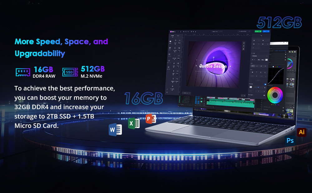 GXMO Y156N Laptop, 1920*1080 15.6-inch IPS HD Screen, Intel Alder Lake N95 4 Cores Up to 3.4GHz, 16GB RAM 512GB SSD, Dual-band WiFi Bluetooth 4.2, 2*USB 3.0 1*Micro SD Card Slot 1*Mini HDMI 1*Audio Jack, HD Camera, Fingerprint Unlock