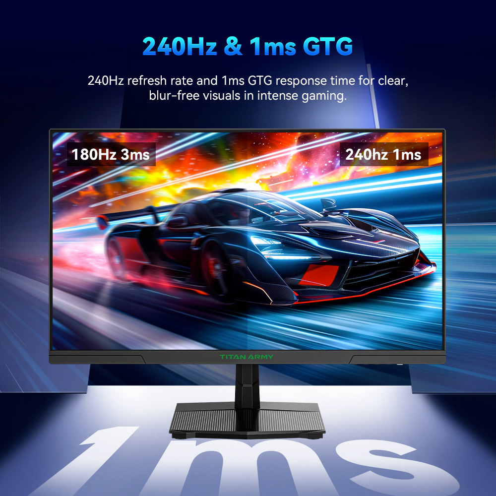 TITAN ARMY P2510S Gaming Monitor, 24.5'' 2560*1440 QHD FAST IPS Screen, 240Hz Refresh Rate, 1ms GTG, 95% DCI-P3, HDR10, Adaptive-Sync, Dynamic OD, Game Rush Mode, PIP & PBP Display, Versatile Picture Modes, Low Blue Light, VESA Wall Mounting