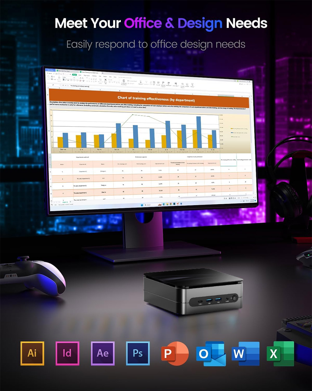 OUVIS F1K Mini PC, AMD Ryzen 7 7735HS 8 Cores Up to 4.75GHz, 16GB RAM 1TB SSD, 2*HDMI+1*Type-C 4K 60Hz Triple Display, WiFi 6 Bluetooth 5.2, 4*USB 3.2 1*RJ45 1*Audio - EU Plug