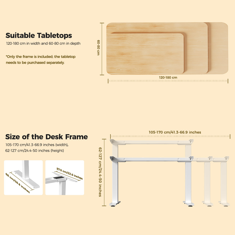 ACGAM JSZ-3 Dual-motor 3-Stage Electric Adjustable Standing Desk Frame, Heavy Duty 264lbs Load Capacity, for Home Office, White