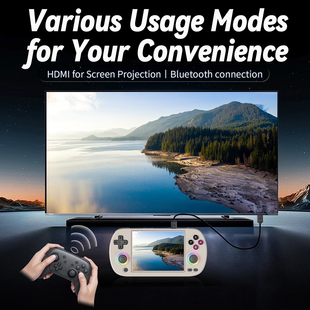 ANBERNIC RG40XX H Retro Game Console with RGB Light, 64GB+256GB TF Card with 16000+ Games, LPDDR4 1GB, 640*480P IPS Screen, 3200mAh Battery for 6 Hours Autonomy, Linux OS, 5G Wifi Bluetooth, Moonlight Streamin - Grey