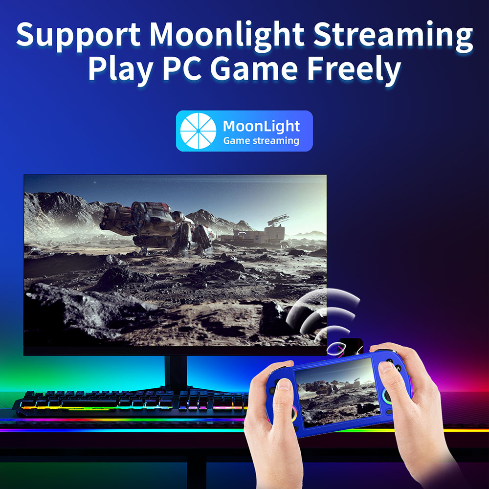 ANBERNIC RG40XX H Retro Game Console with RGB Light, 64GB TF Card with 5000+ Games, LPDDR4 1GB, 640*480P IPS Screen, 3200mAh Battery for 6 Hours Autonomy, Linux OS, 5G Wifi Bluetooth, Moonlight Streaming - Blue