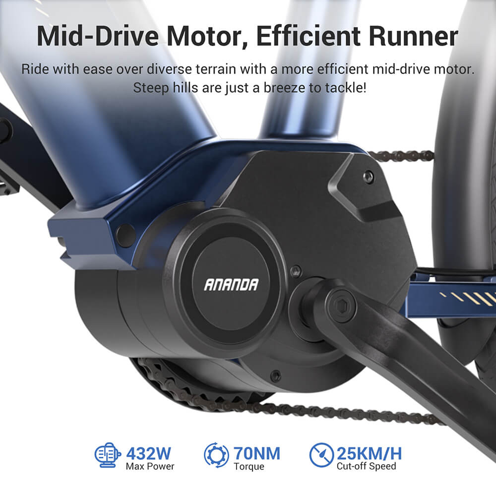 Eleglide C1 Trekkingrad mit 250-W-Mittelmotor, 27,5-Zoll-Rädern, 522-Wh-Akku, 150 km Reichweite, hydraulischer Federung und hydraulischen Scheibenbremsen (blau)