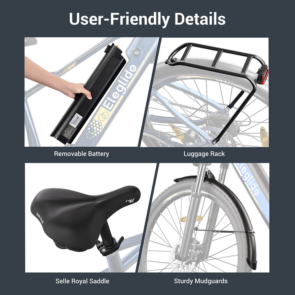 Eleglide C1 Trekkingrad mit 250-W-Mittelmotor, 27,5-Zoll-Rädern, 522-Wh-Akku, 150 km Reichweite, hydraulischer Federung und hydraulischen Scheibenbremsen (blau)
