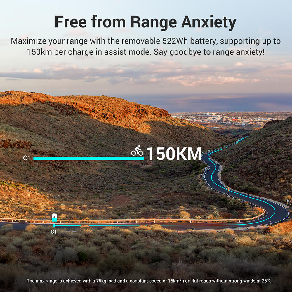 Eleglide C1 Trekkingrad mit 250-W-Mittelmotor, 27,5-Zoll-Rädern, 522-Wh-Akku, 150 km Reichweite, hydraulischer Federung und hydraulischen Scheibenbremsen (blau)