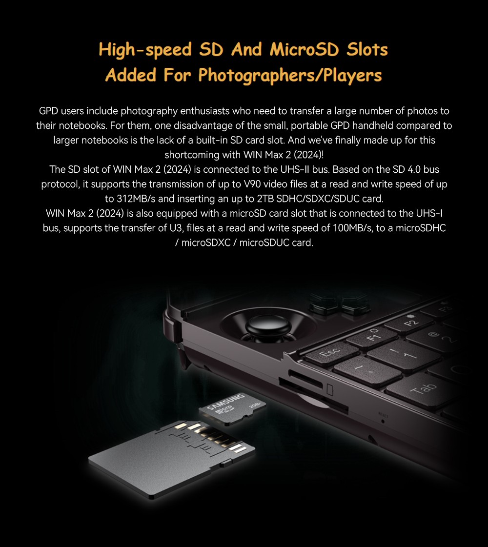 GPD WIN Max 2 2024 Handheld Gaming PC, AMD Ryzen 7 8840U, 10.1'' 2560*1600 Display, 64GB RAM 2TB SSD, 4G LTE, Fingerprint Sensor Power Button, WiFi6 Bluetooth5.2, 1*USB4 1*USB3.2 Type-C 1*USB3.2 Type-A 1*Oculink 1*MicroSD Slot 1*SD Slot 1*HDMI2.1