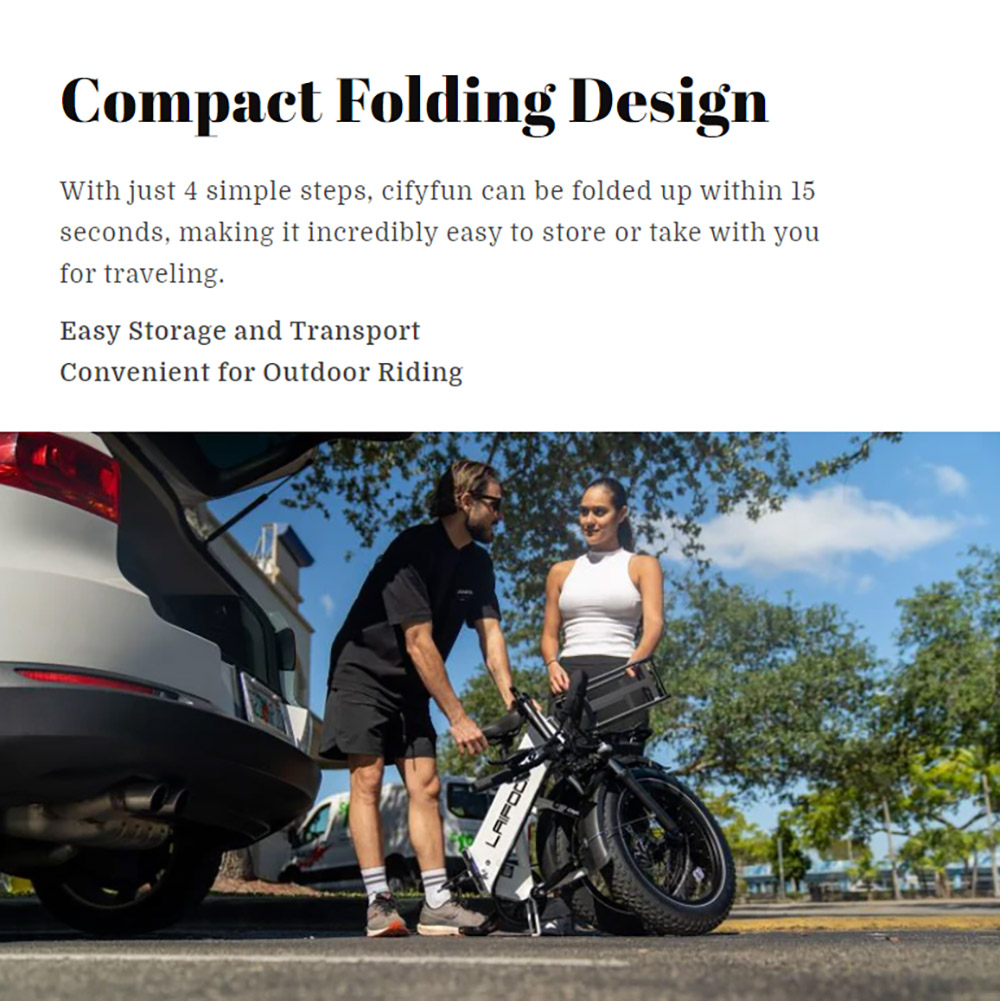 LAIFOOK Cityfun Electric Bike, 250W Brushless Motor, 48V 10.4AH Battery, 20 x 4.0 Inch Fat Tires, 25km/h Max Speed, 70km Range, Hydraulic Front Suspension, Mechanical Disc Brake, Shimano 7 Speed, LCD Display - Orange