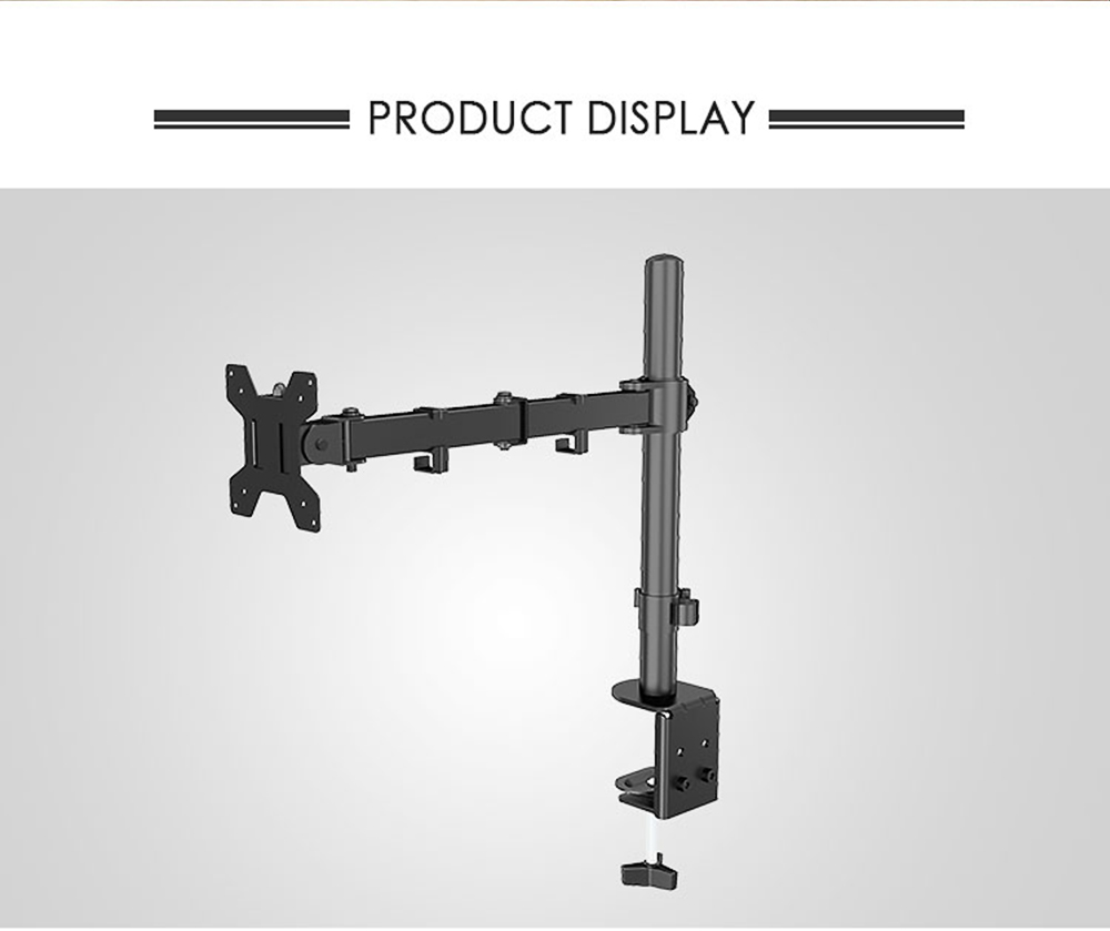 M051 Dual Arm Single Monitor Stand for 13-27 inch Screens, 360° Rotatable, ± 90° Tilt, 100-400mm Adjustable Height, VESA 75x75/100x100mm, C-Clamp Installation