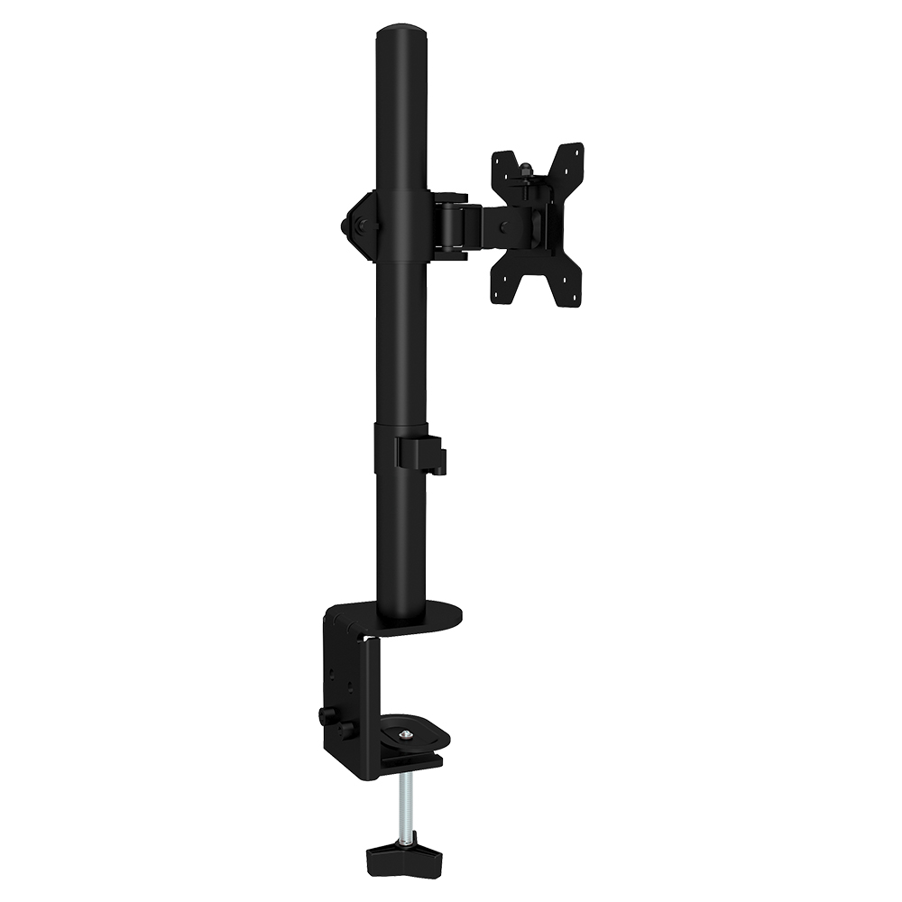 M061 Single Monitor Stand for 13-27 inch Screens, 360° Rotatable, ± 90° Tilt, VESA 75x75/100x100mm, C-Clamp Installation