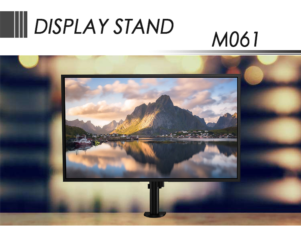 M061 Single Monitor Stand for 13-27 inch Screens, 360° Rotatable, ± 90° Tilt, VESA 75x75/100x100mm, C-Clamp Installation