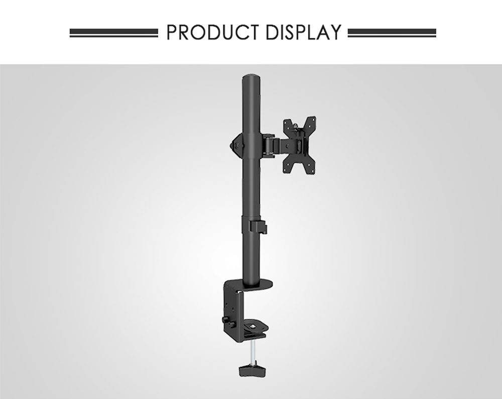 M061 Single Monitor Stand for 13-27 inch Screens, 360° Rotatable, ± 90° Tilt, VESA 75x75/100x100mm, C-Clamp Installation