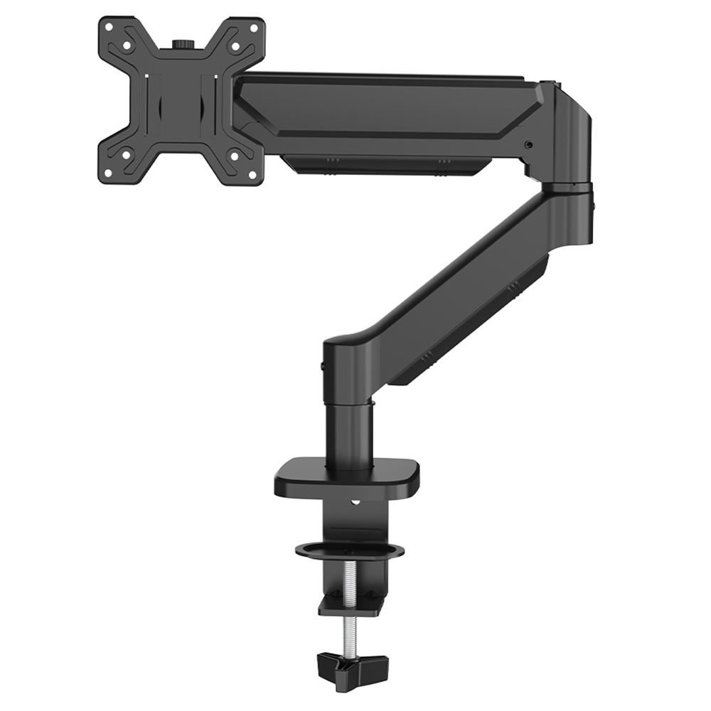 M252 Gas Spring Single Monitor Stand for 13-32 inch Screens, 360° Swivel, Adjustable Height, ± 45° Tilt, VESA 75x75/100x100mm, C-Clamp & Grommet Installation