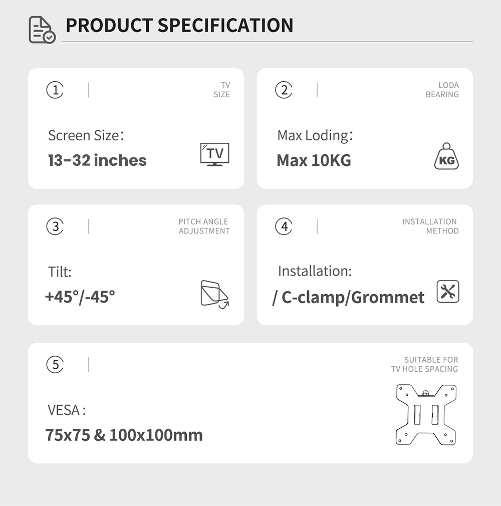 M252 Gas Spring Single Monitor Stand for 13-32 inch Screens, 360° Swivel, Adjustable Height, ± 45° Tilt, VESA 75x75/100x100mm, C-Clamp & Grommet Installation