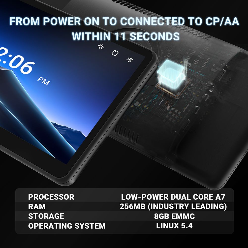 MINIX CP89-HD Portable Wireless CarPlay/ Android Auto Display, 60FPS 8.9 Inch 1920*720 IPS Touch Screen, Magnetic Suction, Plug-and-Play, Dual Bluetooth/ 3.5mm AUX/ FM Transmitter/ Built-in Speaker, Button Control, Ambient Light