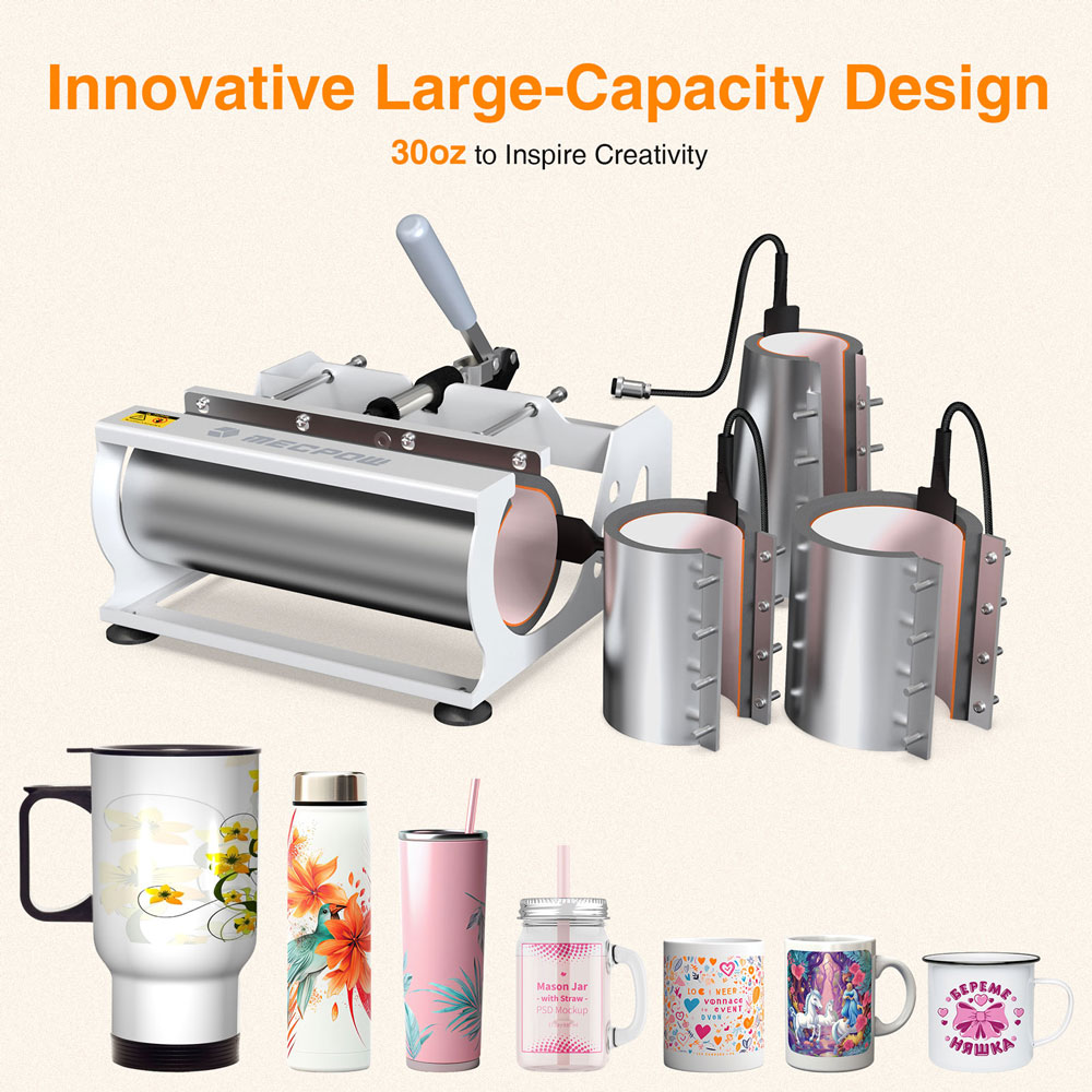 Mecpow MP3881 8-in-1-Hitzepresse, 30 oz große Kapazität, Doppelrohrheizung, präzise digitale Steuerung, 360° Schwenkdesign