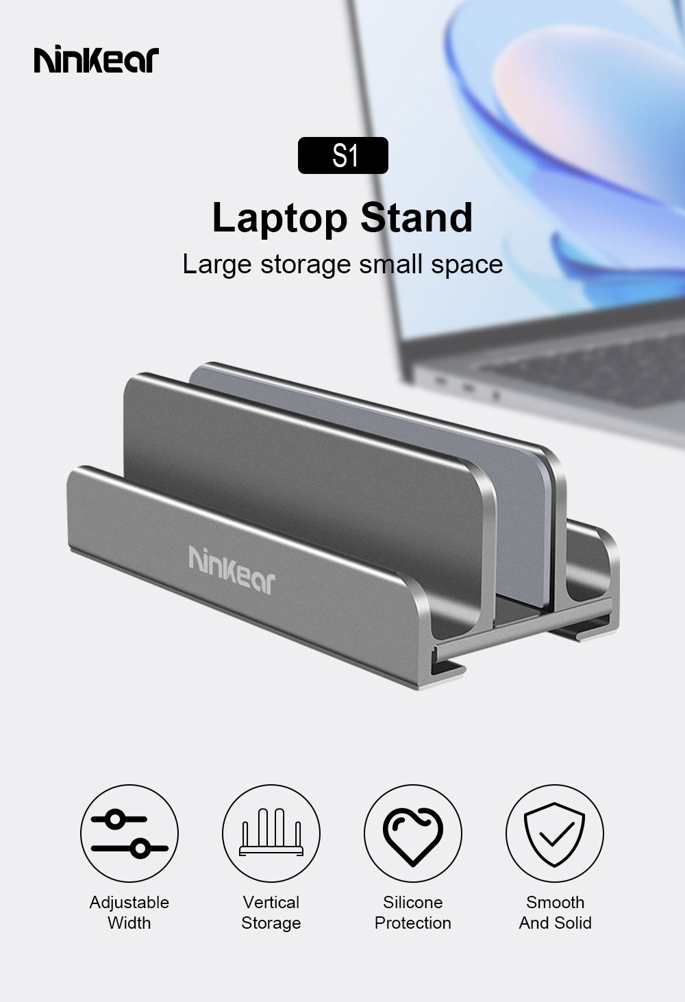 Ninkear 3 Slots Laptop Stand, Compatible with 4.0~17.3-inch Devices