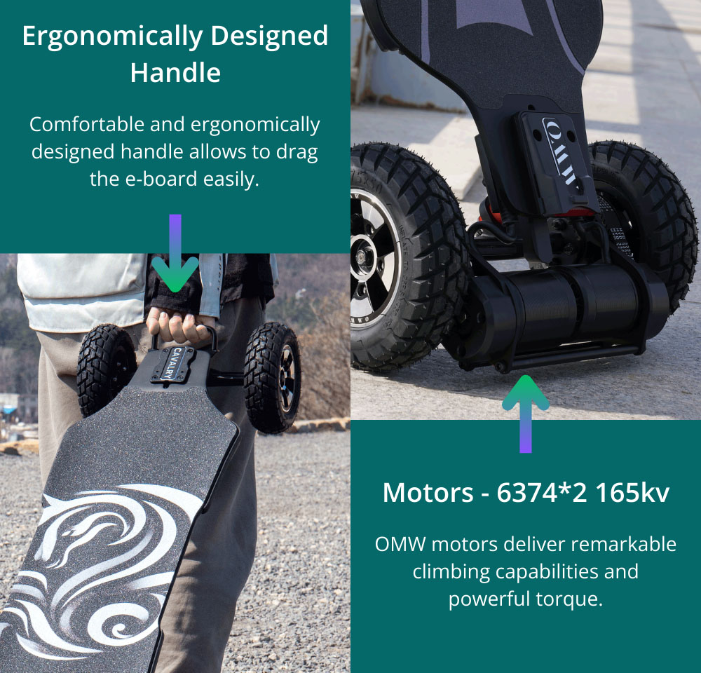 OMW Cavalry Electric Skateboard, 3500W Max Power, 43.2V 20AH Battery, 37mph Max Speed, 34 miles Range - MM-Medium Flex