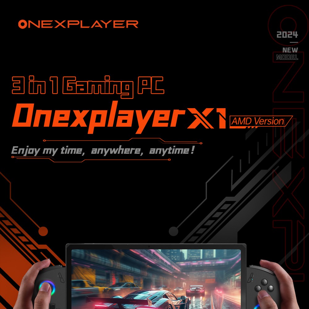 One Netbook OneXPlayer X1 Handheld Gaming PC, AMD Ryzen 7 8840U 8 Cores Max 5.1GHz, 10.95'' 2560*1600 120Hz LTPS Screen, 32GB LPDDR5x 7500MHz RAM 1TB SSD, 1* TF Card 4.0 1* Oculink 2* USB-C 4.0 1* USB 3.2 1* 3.5mm Audio, Harman Sound System - US Plug