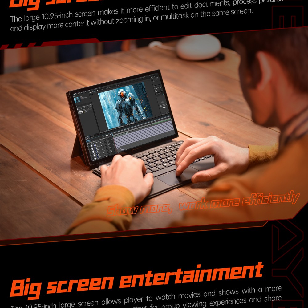 One Netbook OneXPlayer X1 Handheld Gaming PC, AMD Ryzen 7 8840U 8 Cores Max 5.1GHz, 10.95'' 2560*1600 120Hz LTPS Screen, 32GB LPDDR5x 7500MHz RAM 1TB SSD, 1* TF Card 4.0 1* Oculink 2* USB-C 4.0 1* USB 3.2 1* 3.5mm Audio, Harman Sound System - US Plug