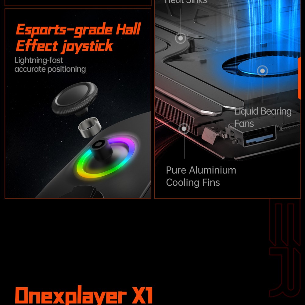 One Netbook OneXPlayer X1 Handheld Gaming PC, AMD Ryzen 7 8840U 8 Cores Max 5.1GHz, 10.95'' 2560*1600 120Hz LTPS Screen, 32GB LPDDR5x 7500MHz RAM 1TB SSD, 1* TF Card 4.0 1* Oculink 2* USB-C 4.0 1* USB 3.2 1* 3.5mm Audio, Harman Sound System - US Plug