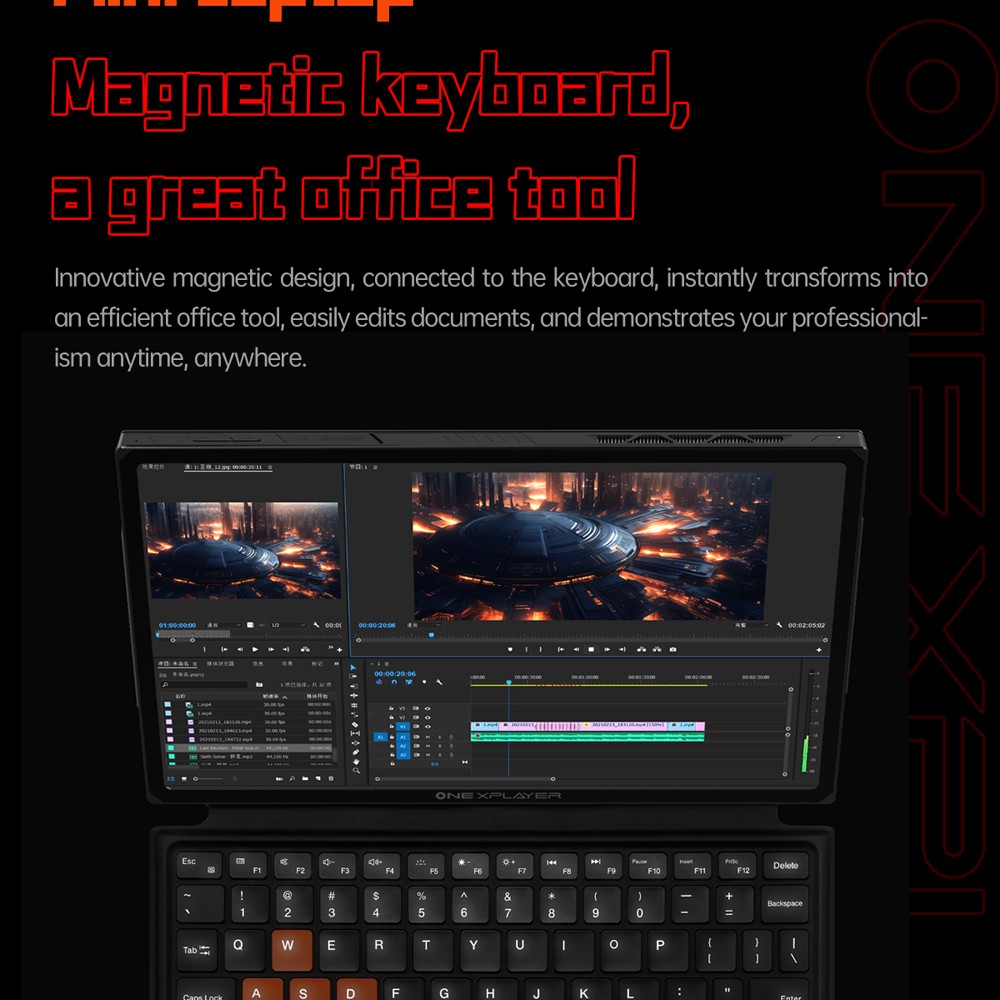 One Netbook OneXPlayer X1 Handheld Gaming PC, AMD Ryzen 7 8840U 8 Cores Max 5.1GHz, 10.95'' 2560*1600 120Hz LTPS Screen, 32GB LPDDR5x 7500MHz RAM 1TB SSD, 1* TF Card 4.0 1* Oculink 2* USB-C 4.0 1* USB 3.2 1* 3.5mm Audio, Harman Sound System - US Plug