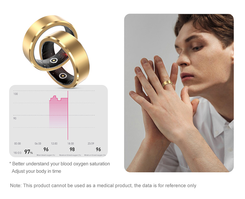 S1 Smart Ring, 24/7 Health Tracker, Heart Rate Body Blood Oxygen Sleep Monitoring, 5ATM Waterproof, 5-7 Days Battery Life - 9# (Inside Diameter 18.9mm), Black
