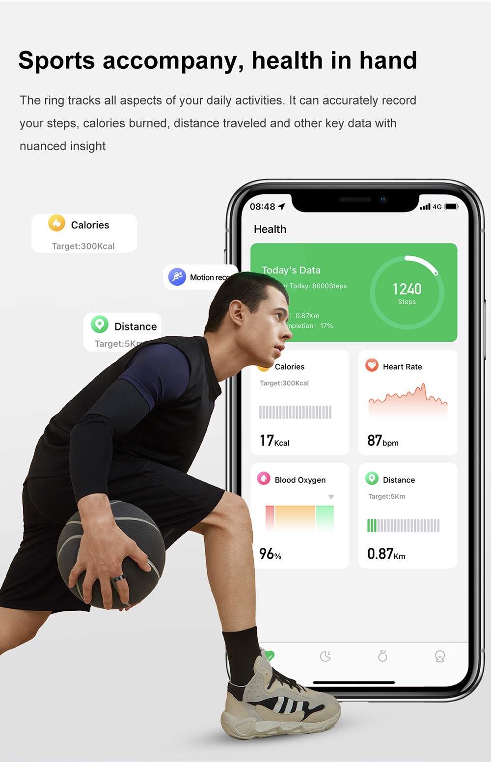 S1 Smart Ring, 24/7 Health Tracker, Heart Rate Body Blood Oxygen Sleep Monitoring, 5ATM Waterproof, 5-7 Days Battery Life - 9# (Inside Diameter 18.9mm), Black