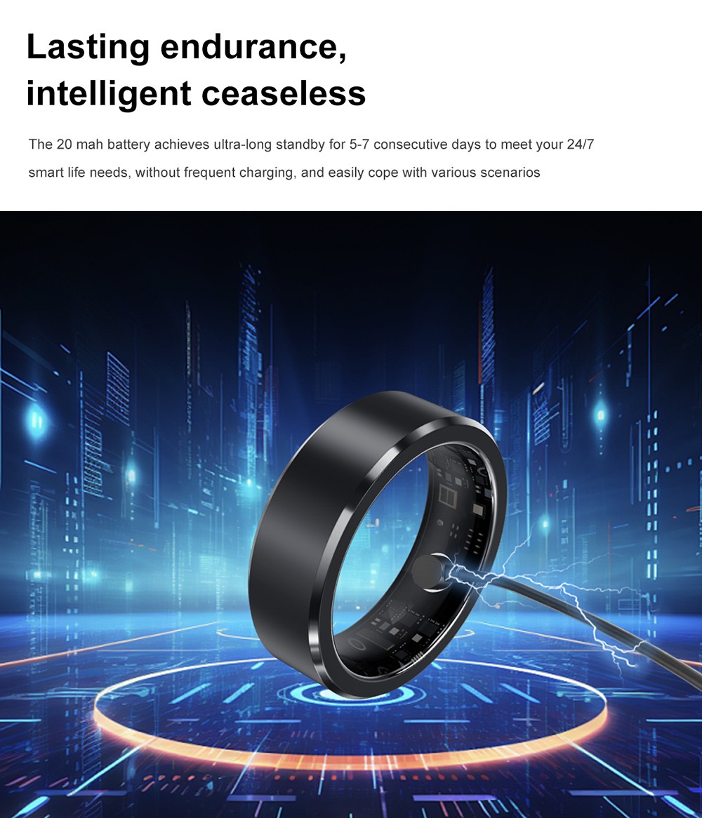 S1 Smart Ring, 24/7 Health Tracker, Heart Rate Body Blood Oxygen Sleep Monitoring, 5ATM Waterproof, 5-7 Days Battery Life - 9# (Inside Diameter 18.9mm), Black