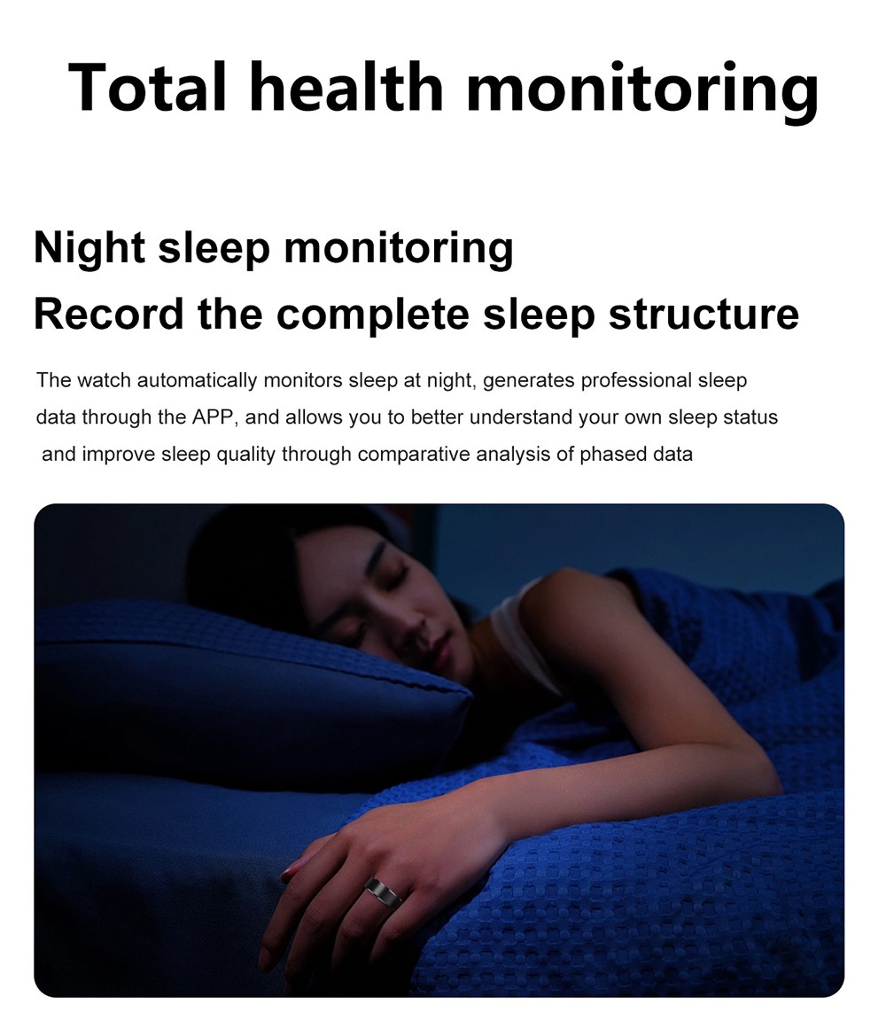 S1 Smart Ring, 24/7 Health Tracker, Heart Rate Body Blood Oxygen Sleep Monitoring, 5ATM Waterproof, 5-7 Days Battery Life - 9# (Inside Diameter 18.9mm), Black