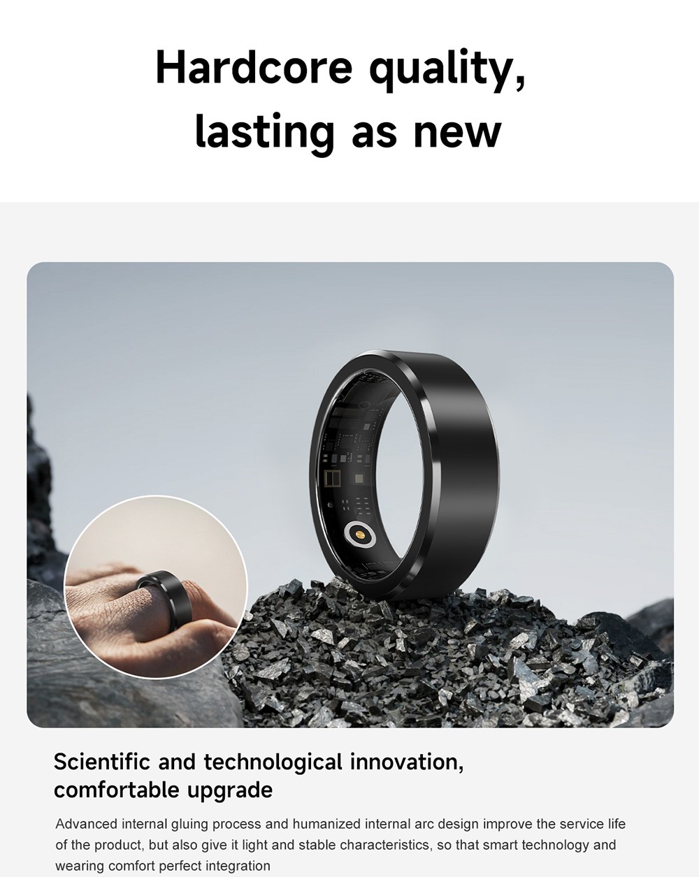 S1 Smart Ring, 24/7 Health Tracker, Heart Rate Body Blood Oxygen Sleep Monitoring, 5ATM Waterproof, 5-7 Days Battery Life - 9# (Inside Diameter 18.9mm), Black