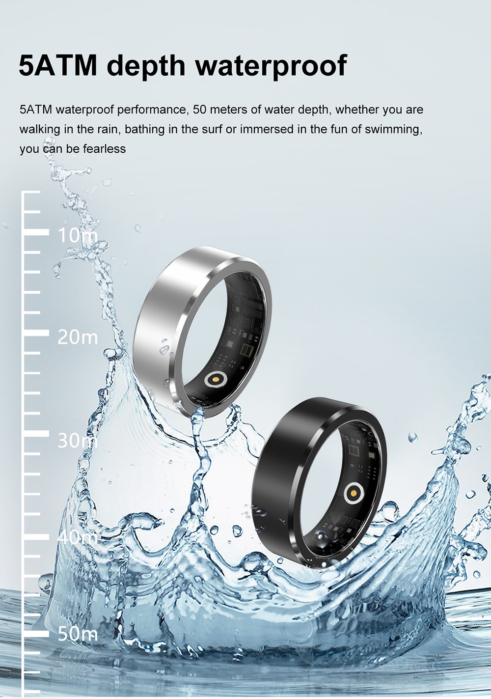 S1 Smart Ring, 24/7 Health Tracker, Heart Rate Body Blood Oxygen Sleep Monitoring, 5ATM Waterproof, 5-7 Days Battery Life - 9# (Inside Diameter 18.9mm), Black