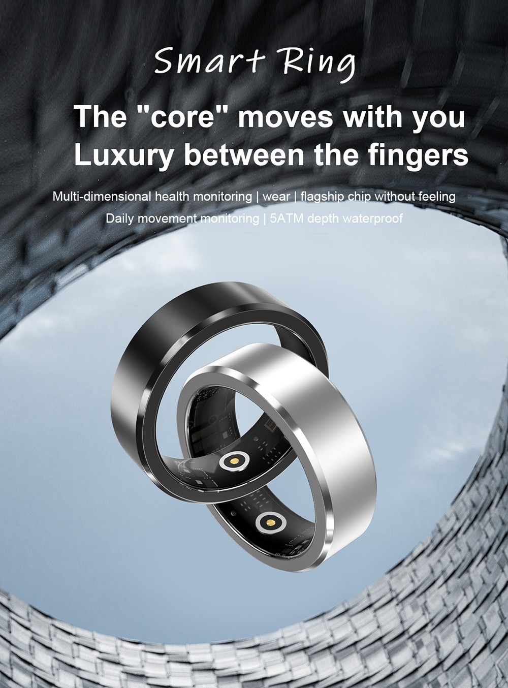 S1 Smart Ring, 24/7 Health Tracker, Heart Rate Body Blood Oxygen Sleep Monitoring, 5ATM Waterproof, 5-7 Days Battery Life - 9# (Inside Diameter 18.9mm), Silver