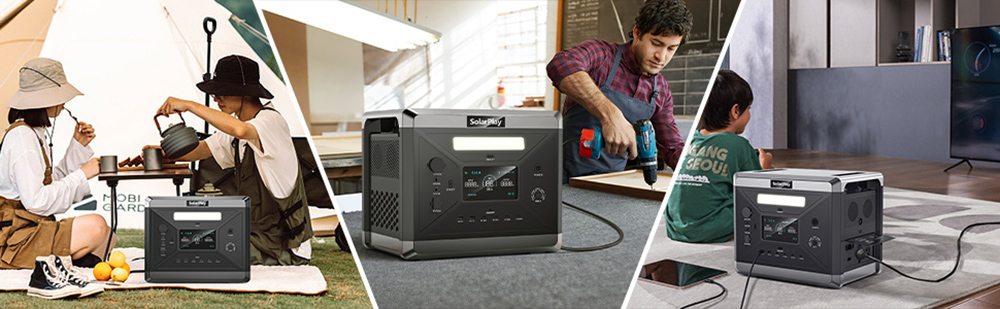 SolarPlay Q2501 Portable Power Station, 2400W/2160WH LiFePO4 Battery, 12 Output Ports, Fully Charged in 1.5 Hours, 4 Charging Method - US Plug