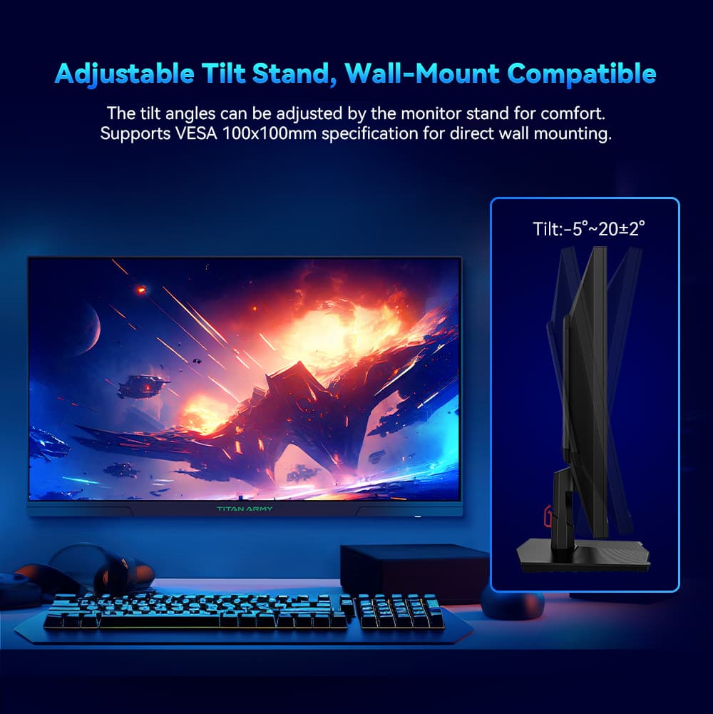 TITAN ARMY P27GR Gaming Monitor, 27-inch 2560*1440 Fast IPS Screen, 180Hz Refresh Rate, 1ms GTG, 99% sRGB, HDR10, Adaptive-Sync, Gaming Mode, Dynamic OD, PBP & PIP Display, Low Blue Light, Adjustable Tilt, VESA Wall Mounting