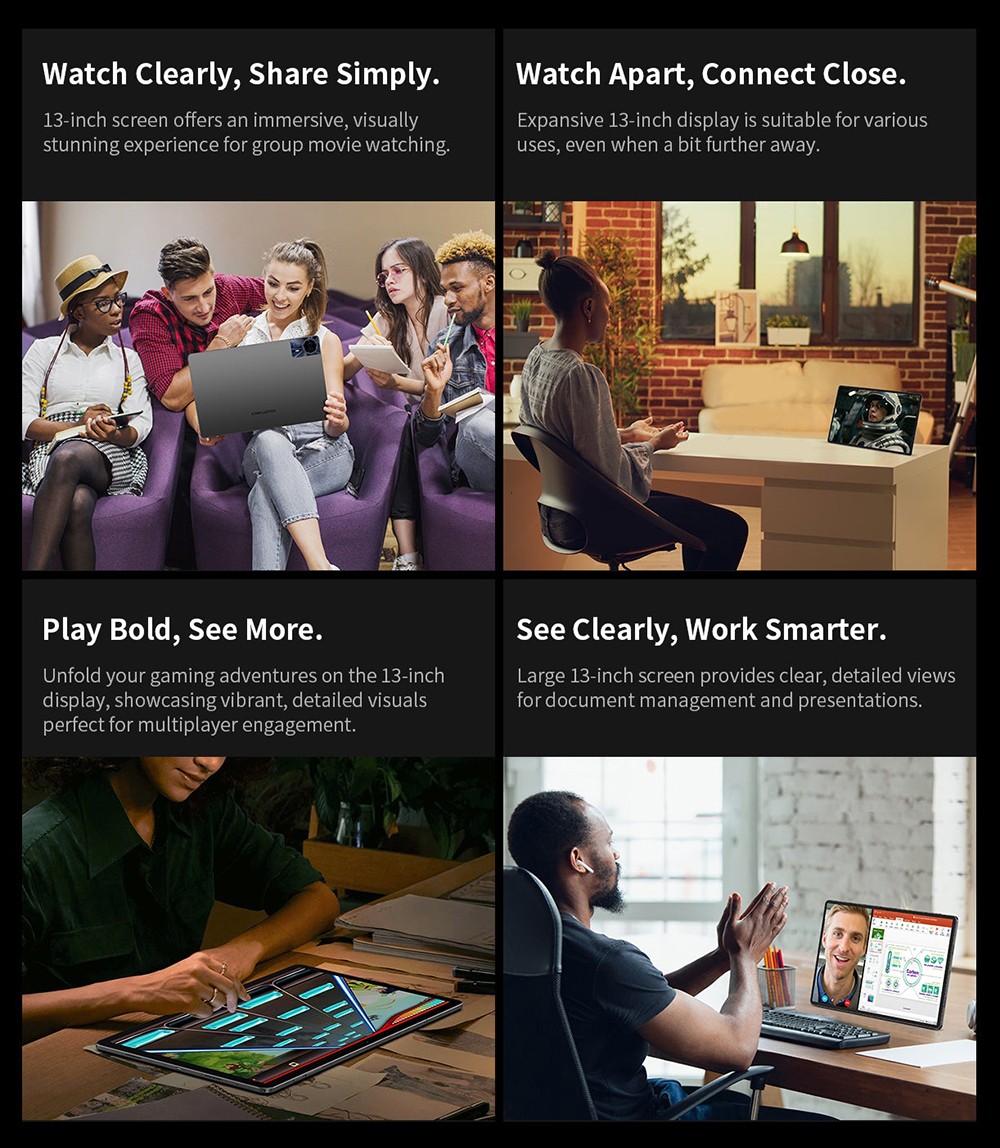 Teclast T65 Max Android 14 Tablet, 13-inch 1920*1200 IPS Screen, Helio G99 8 Core Max 2.2GHz, 8GB+12GB Expansion RAM 256GB ROM, 2.4/5GHz WiFi Bluetooth 5.0, 8MP+13MP Camera, 10000mAh Battery, 18W Fast Charging, GPS/Galileo/GLONASS/BDS, Face Unlock