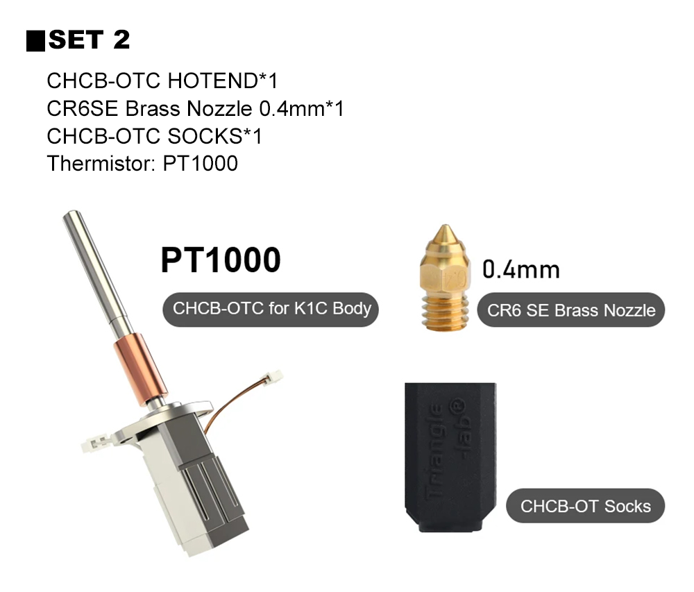 Trianglelab CHCB-OTC Updated Hotend, PT1000 Thermistor, 0.4mm CR6-SE Brass Nozzle, for Creality K1C/K1/K1 MAX (2024 Version)
