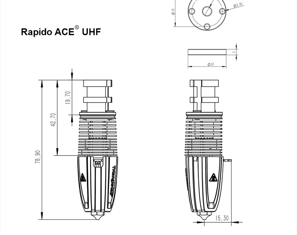 Trianglelab Rapido ACE UHF Hotend - 104NT-4 Thermistor, Compatible with Dragon/Rapido, V6 Adapter