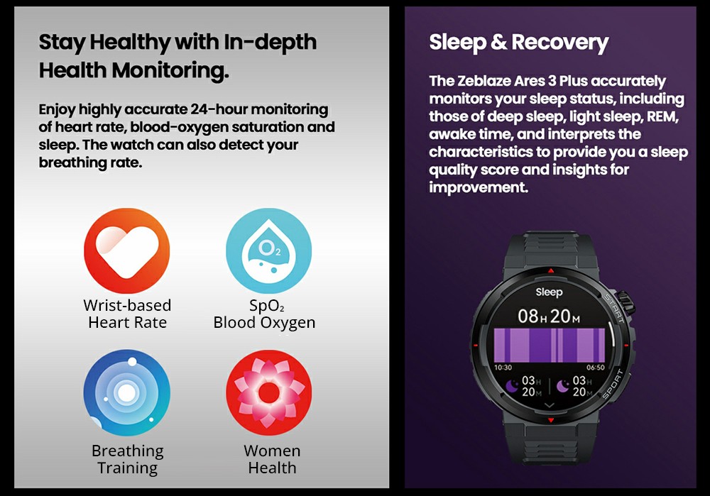 Zeblaze Ares 3 Plus Smartwatch, 1.43'' HD AMOLED Screen, 100+ Workout Modes, Heart Rate Blood Oxygen Sleep Monitoring - Green