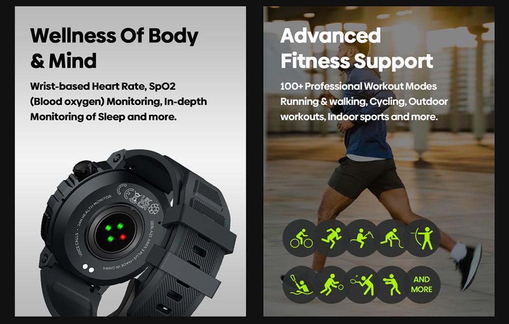 Zeblaze Ares 3 Plus Smartwatch, 1.43'' HD AMOLED Screen, 100+ Workout Modes, Heart Rate Blood Oxygen Sleep Monitoring - Green