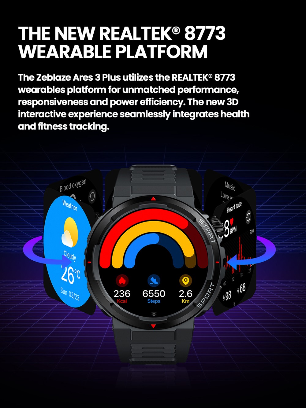 Zeblaze Ares 3 Plus Smartwatch, 1.43'' HD AMOLED Screen, 100+ Workout Modes, Heart Rate Blood Oxygen Sleep Monitoring - Green