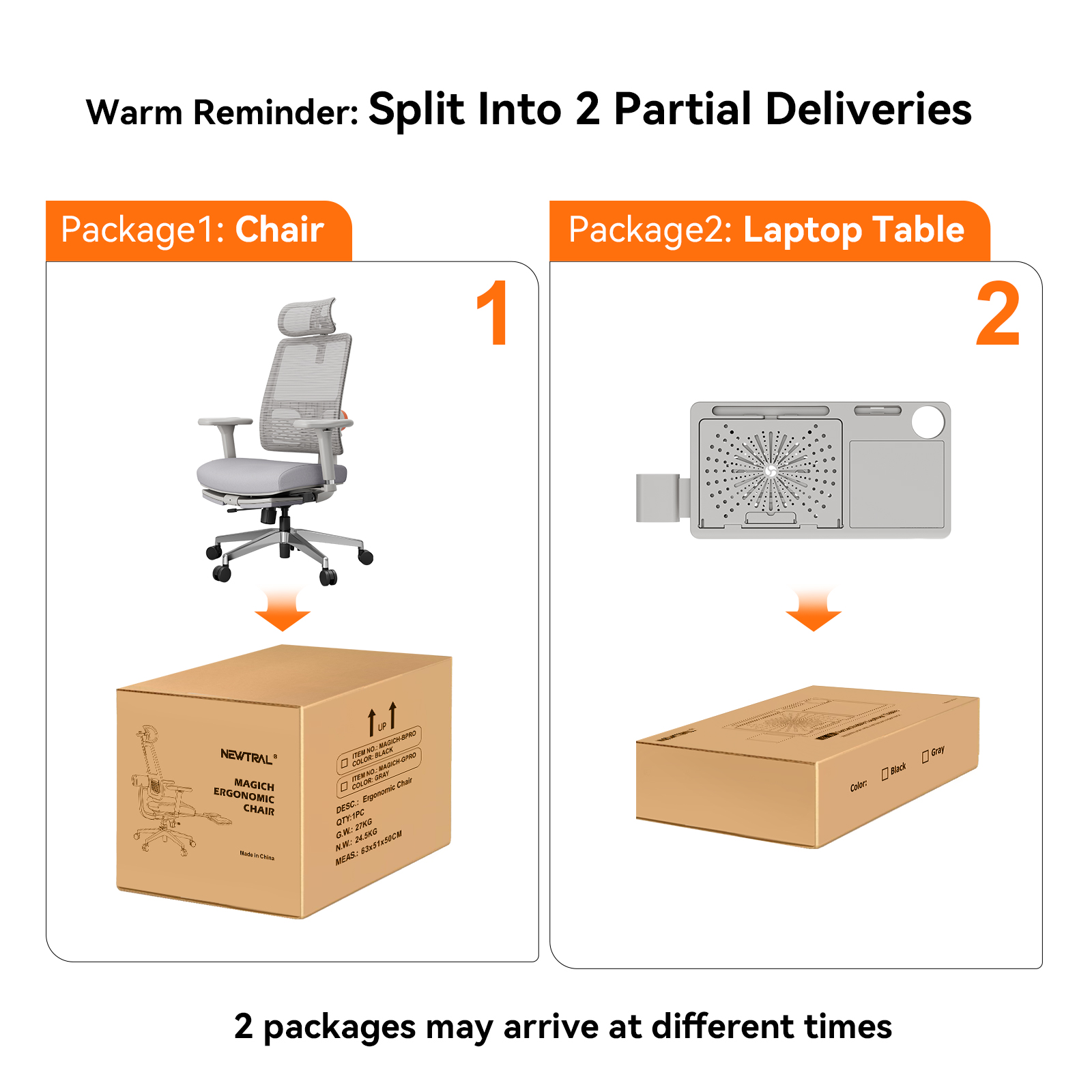 NEWTRAL MagicH-BPro Ergonomic Chair with Detachable Workstation Desktop, Auto-Following Backrest Headrest, Adaptive Lower Back Support, Adjustable Armrest, 4 Positions to Lock - Grey