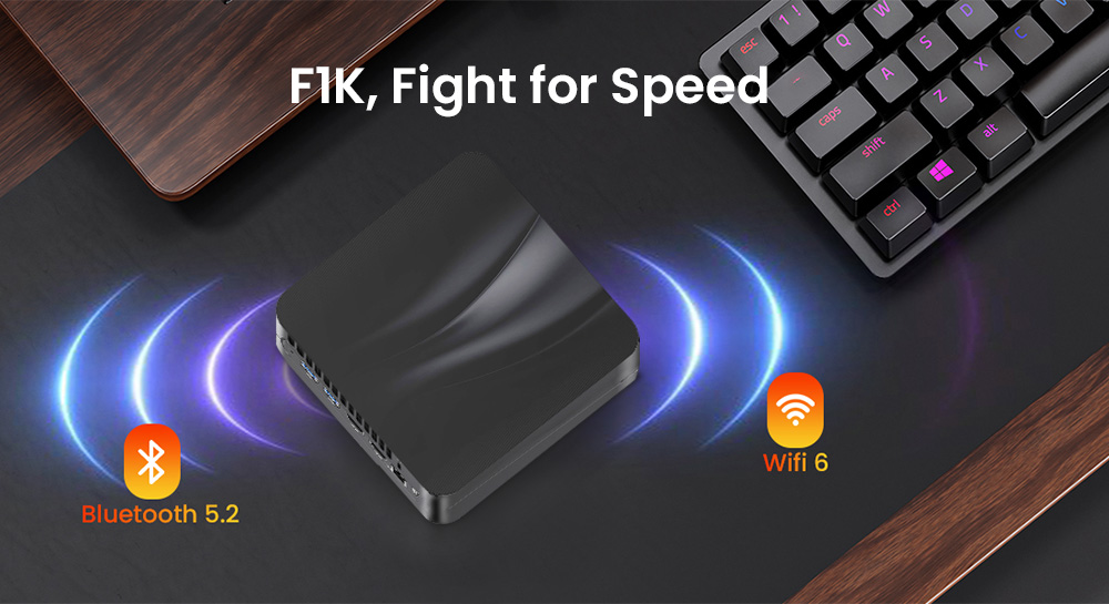 OUVIS F1K Mini PC, AMD Ryzen 7 8845HS 8 Cores Up to 5.1GHz, 16GB RAM 1TB SSD, 2*HDMI+1*Type-C 4K 60Hz Triple Display, WiFi 6 Bluetooth 5.2, 4*USB 3.2 1*RJ45 1*Audio - EU Plug