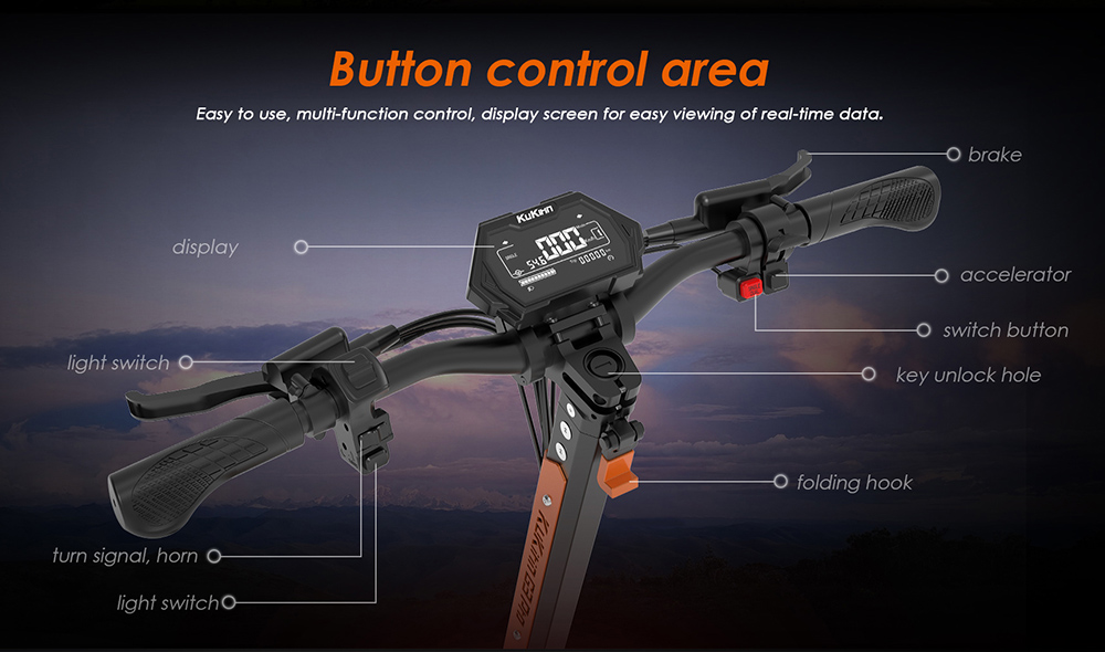 KuKirin G3 Pro 1200 W * 2 Motoren, Offroad-Elektroroller, 10-Zoll-Reifen, 52 V, 23,2 Ah, herausnehmbarer Akku, 80 km Reichweite, 65 km/h Höchstgeschwindigkeit, doppelter Stoßdämpfer, IP54 wasserdicht, doppelte Ölbremsen