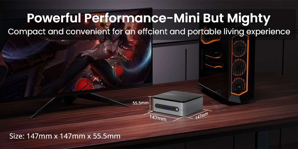 OUVIS F1K Mini PC, AMD Ryzen 7 8845HS 8 Cores Up to 5.1GHz, 16GB RAM 1TB SSD, 2*HDMI+1*Type-C 4K 60Hz Triple Display, WiFi 6 Bluetooth 5.2, 4*USB 3.2 1*RJ45 1*Audio - EU Plug