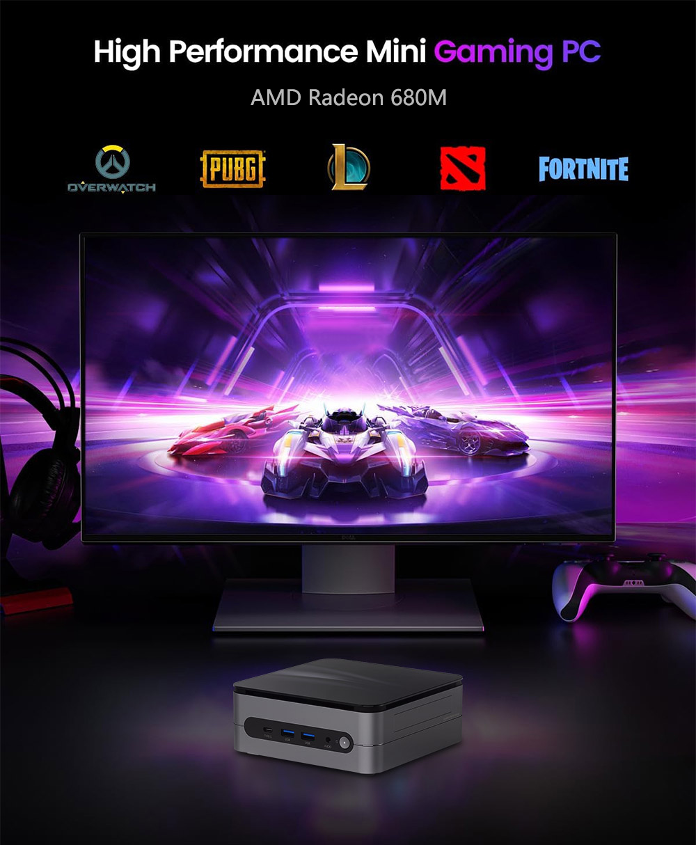 (EU Stock) OUVIS F1K Mini PC, AMD Ryzen 7 7735HS 8 Cores Up to 4.75GHz, AMD Radeon 680M GPU, 16GB DDR5 4800MHz RAM 1TB NVMe SSD, 2xHDMI2.0 1xFull-featured Type-C 4K@60Hz Triple Display, WiFi 6 Bluetooth 5.2, 4xUSB3.2, 1Gbps RJ45 LAN, 3.5mm Audio Out