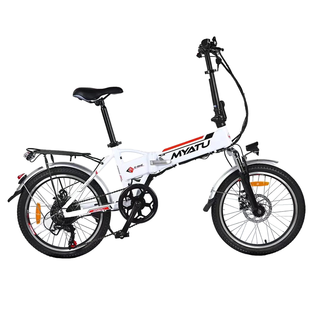 MYATU MYT-20 Electric Bike, 250W Motor, 36V 10.4Ah Battery, 20-inch Pneumatic Tire, 25km/h 30-33km Range Shimano 7 speeds Gear Dual Disc Brake LED Display - White
