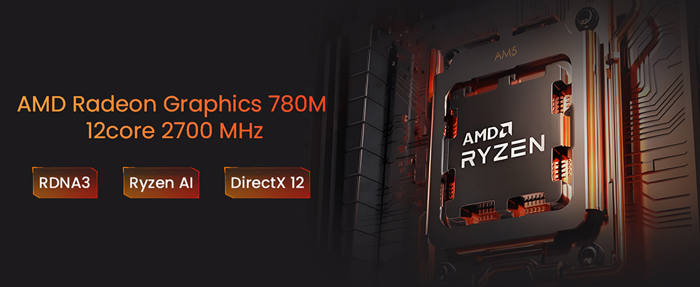 OUVIS F1K Mini PC, AMD Ryzen 7 8845HS 8 Cores Up to 5.1GHz, 16GB RAM 1TB SSD, 2*HDMI+1*Type-C 4K 60Hz Triple Display, WiFi 6 Bluetooth 5.2, 4*USB 3.2 1*RJ45 1*Audio - EU Plug