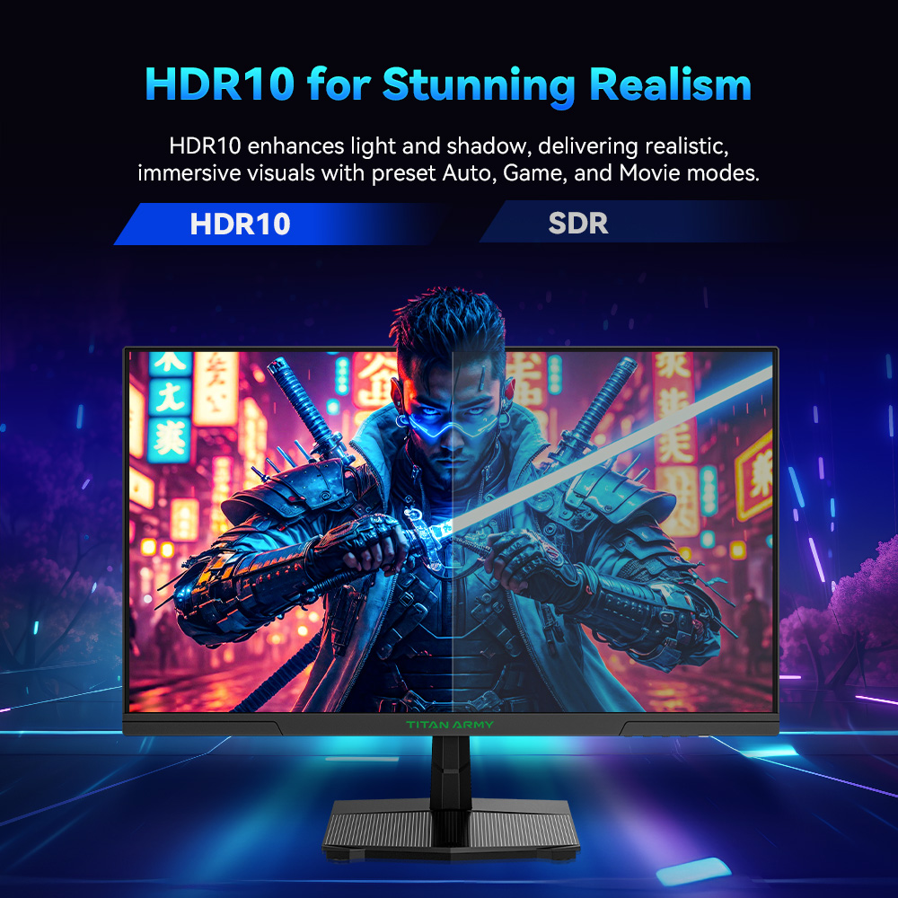 TITAN ARMY P2510S Gaming Monitor, 24.5'' 2560*1440 QHD FAST IPS Screen, 240Hz Refresh Rate, 1ms GTG, 95% DCI-P3, HDR10, Adaptive-Sync, Dynamic OD, Game Rush Mode, PIP & PBP Display, Versatile Picture Modes, Low Blue Light, VESA Wall Mounting