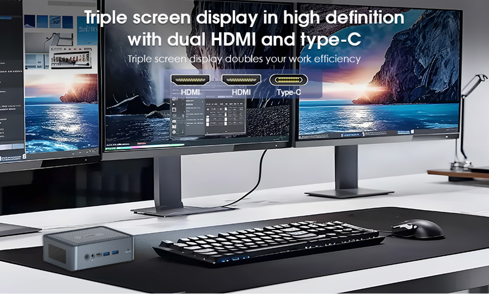 GXMO H56 Mini PC, AMD Ryzen 5 5600H 6 Cores Max 4.2GHz, 16GB RAM 512GB SSD, 2*HDMI + Type-C Triple Screen Display, WiFi 6 Bluetooth 5.2, 4*USB3.0 1*RJ45 1*Audio Jack - EU Plug